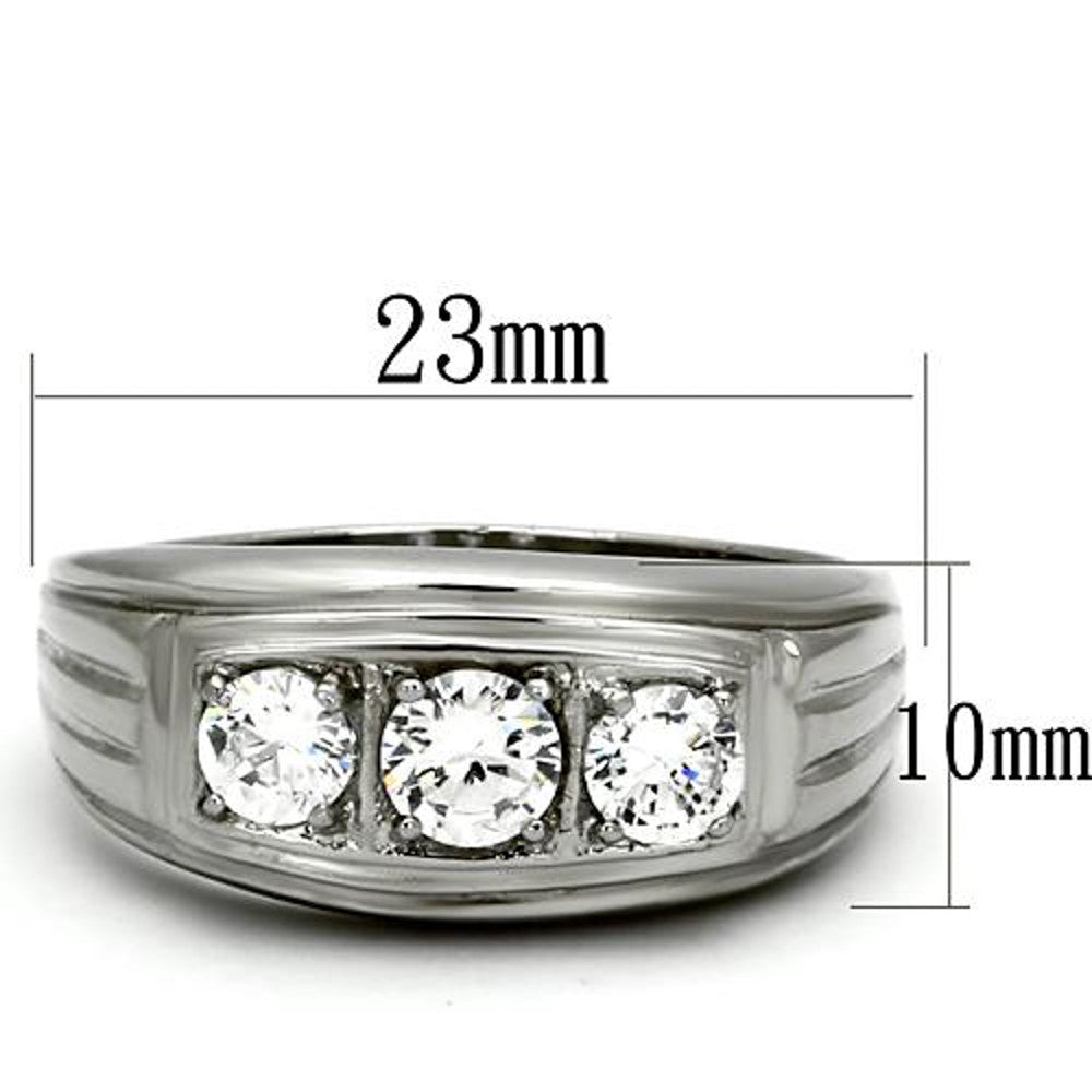 ARTK946 Stainless Steel Men's Round Cut Simulated Diamond Silver 316 Ring Sizes 8-13